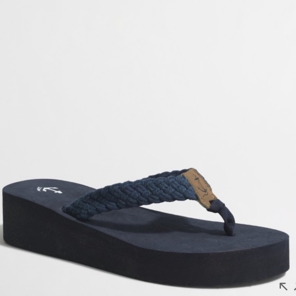 J. Crew Vintage platform flip flops braided navy blue sandals brown anchor